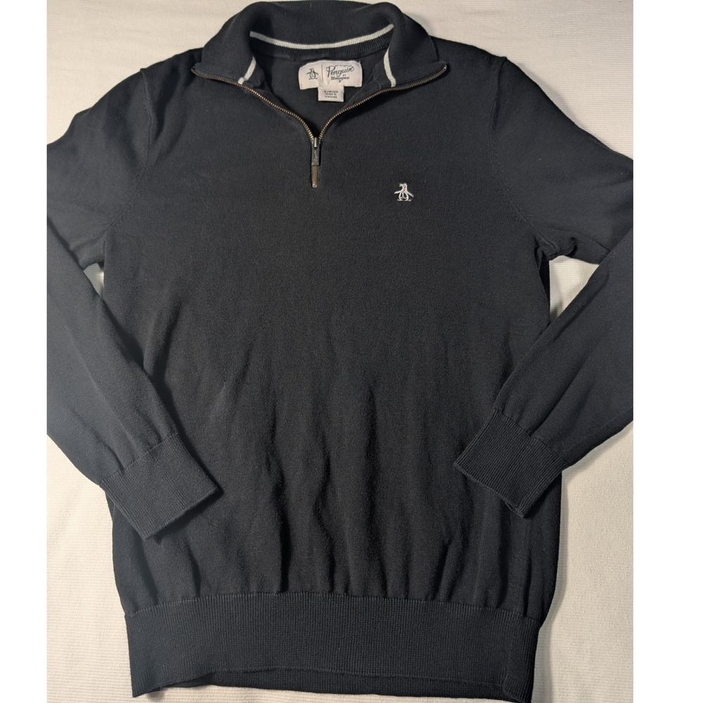 Original Penguin Mens Black 100% Cotton Quarter Zip Pullover Sweater Small
